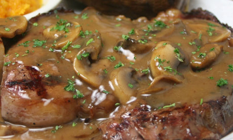 Beef porterhouse steak with mushroom sauce